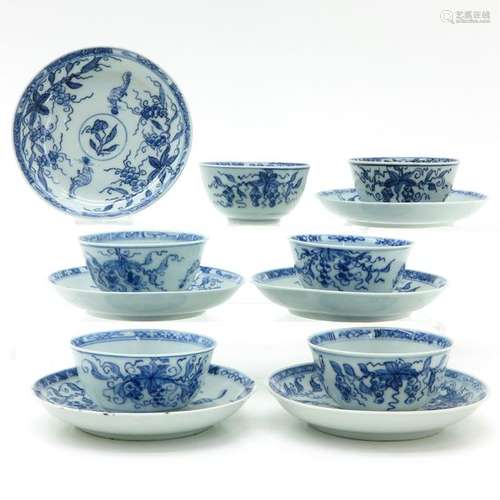 A Series of Six Chinese Cups and Saucers