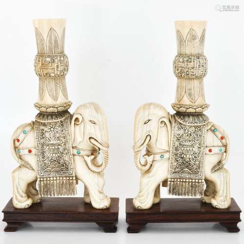 A Pair of Chinese Carved Candlesticks