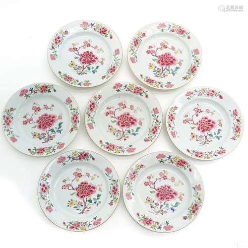 Seven Chinese Famille Rose Plates