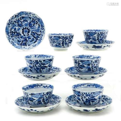 Six Chinese Blue and White Cups and Saucers