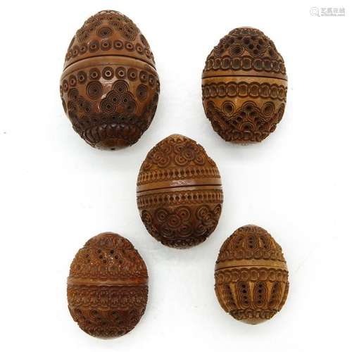 Five Carved Coconut Shells