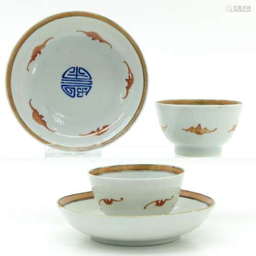 Two Chinese Cups and Saucers