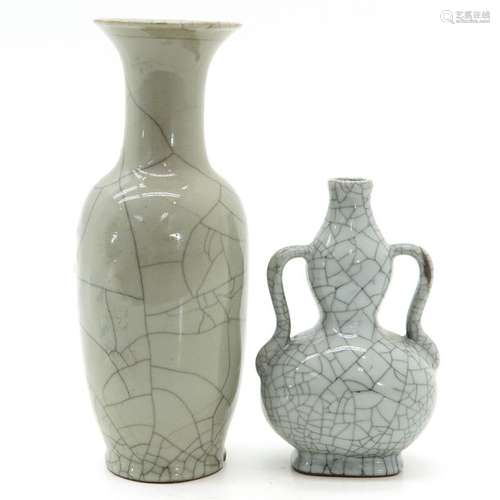 Two Chinese Celadon Crackle Decor Vases