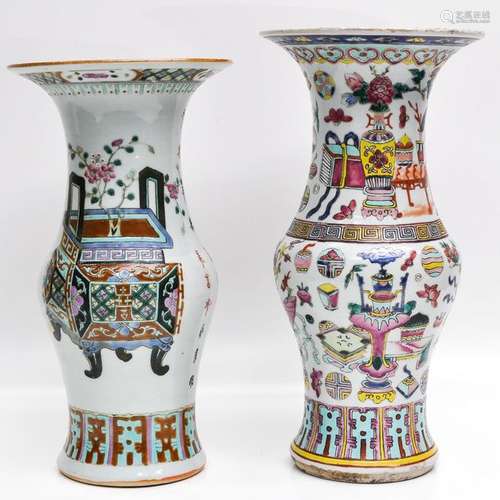 Two Chinese Polychrome Decor Vases