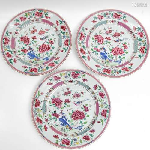 Three Chinese Famille Rose Charger