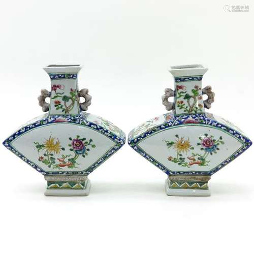 A Pair of Famille Verte Vases