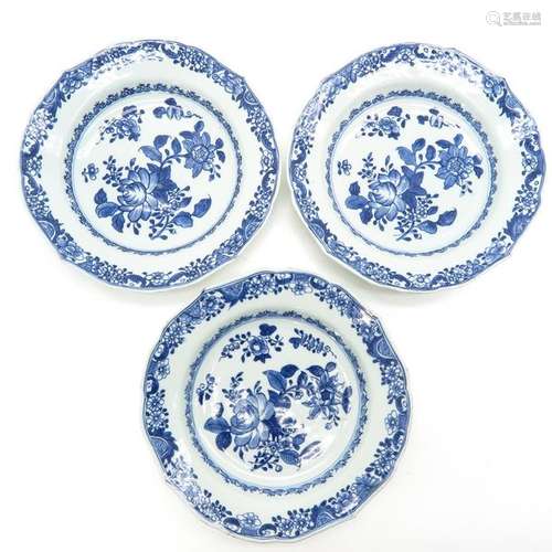 Three Chinese Blue and White Plates