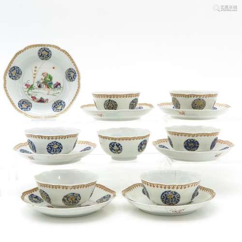 Seven Chinese Cups and Sacuers