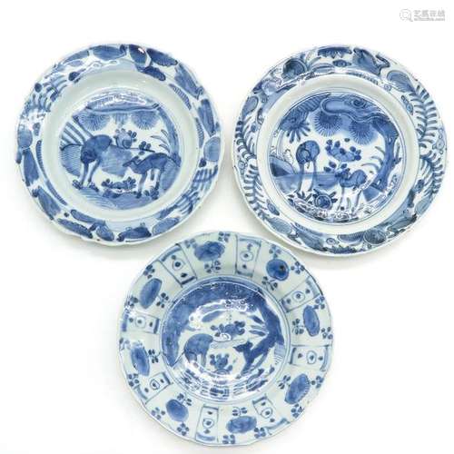 Three Chinese Blue and White Plates