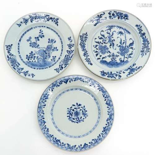 Three Chinese Blue and White Plates