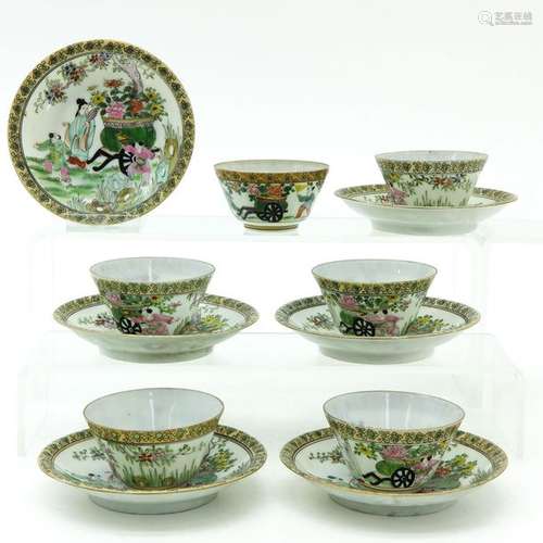 A Set of Six Famille Rose Decor Cups and Saucers