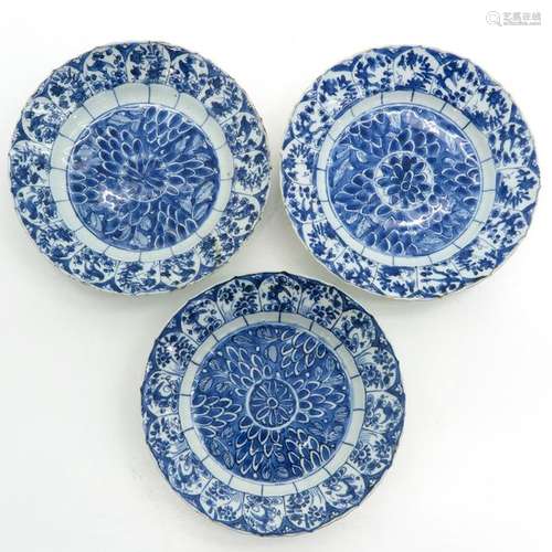 Three Chinese Blue and White Plates