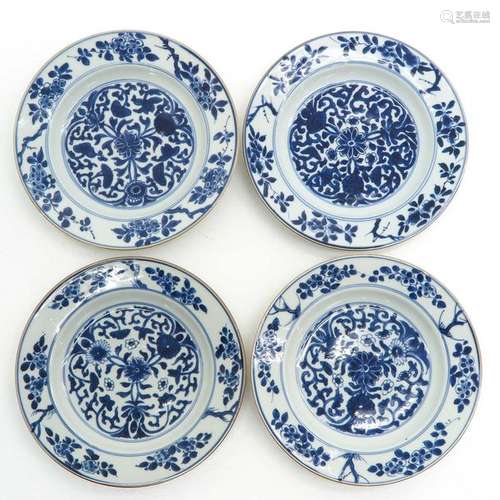 Four Chinese Blue and White Plates