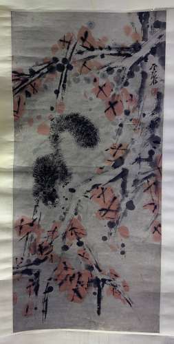 A CHINESE HAND-DRAWN PAINTING SCROLL OF 虚谷 林间松鼠