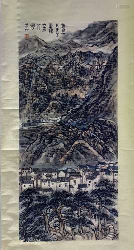 A CHINESE HAND-DRAWN PAINTING SCROLL OF 赖少其 山居图