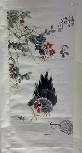 A CHINESE HAND-DRAWN PAINTING SCROLL OF 王雪涛 大吉图