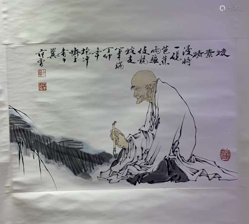 A CHINESE HAND-DRAWN PAINTING SCROLL OF 范曾 怀素学书