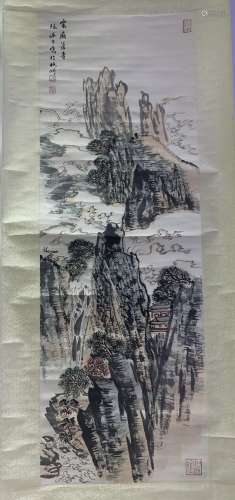 A CHINESE HAND-DRAWN PAINTING OF SCROLL 陆俨少 山水