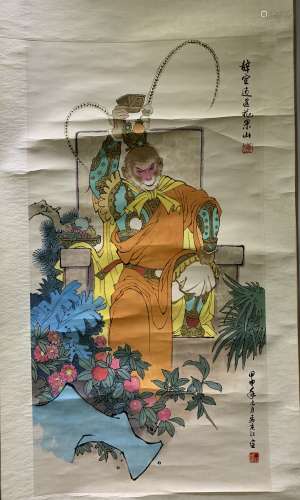 A CHINESE HAND-DRAWN PAINTING SCROLL OF 孟庆江 美猴王