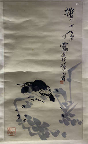 A CHINESE HAND-DRAWN PAINTING OF SCROLL 潘天寿 鹰石图