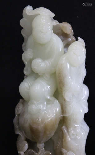 A CHINESE WHITE JADE OF 和田白玉“和合二仙”摆件