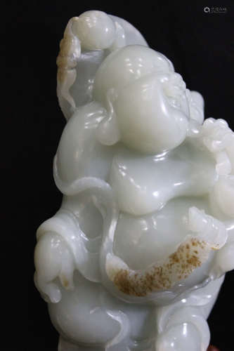 A CHINESE WHITE JADE OF 和田白玉“童子戏弥勒”摆件