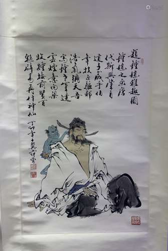 A CHINESE HAND-DRAWN PAINTING SCROLL OF 范曾 钟馗雅趣图