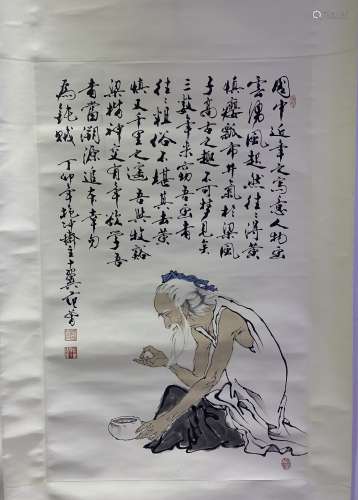 A CHINESE HAND-DRAWN PAINTING SCROLL OF 范曾 葛洪炼丹图
