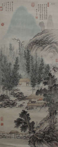 A CHINESE HAND-DRAWN PAINTING SCROLL OF LANDSCAPE 山水