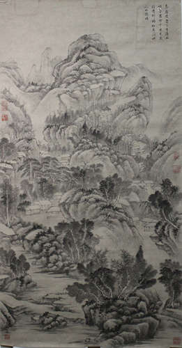 A CHINESE HAND-DRAWN PAINTING SCROLL OF LANDSCAPE 董邦达 山水