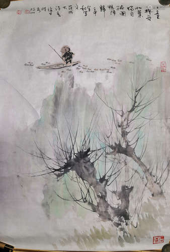 A CHINESE HAND-DRAWN PAINTING SCROLL OF LANDSCAPE 徐中 山水