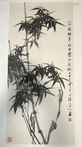 A CHINESE HAND-DRAWN PAINTING SCROLL OF 许从慎 竹石