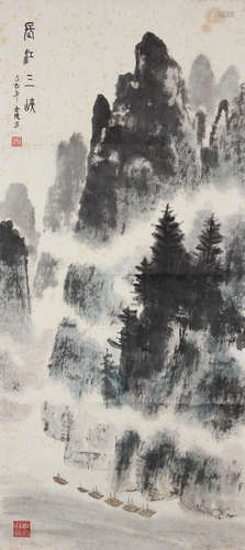 A CHINESE HAND-DRAWN PAINTING SCROLL OF 盛金陵 长江三峡