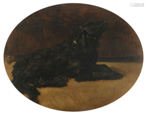 No visible signature (attrib. to Agneessens E.), a study of a dog prior to the painting 'Portret van de kinderen van Colard', now hanging in the KMSK in Brussels, oil on canvas on panel, with a wax seal to the back of Gallery Georges Giroux 25/01/1947, 83 x 102 cm