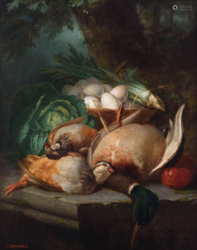 Bonthoux Ls., a still life with poultry, oil on canvas, 54 x 68,5 cm