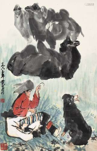 黄胄（1925～1997） 1963年作 牧驼图 立轴 设色纸本
