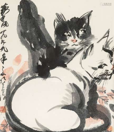 黄胄（1925～1997） 1979年作 双猫图 镜心 设色纸本
