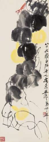 齐白石（1864～1957） 1946年作 葫芦螳螂 立轴 设色纸本