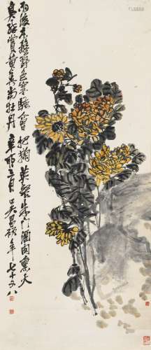 吴昌硕（1844～1927） 1921年作 秋菊 立轴 设色纸本