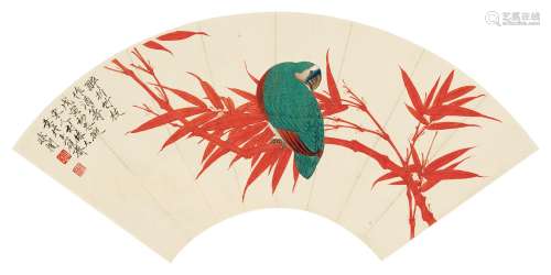 于非闇（1889～1959） 1938年作 红竹鹦鹉 镜框 设色纸本