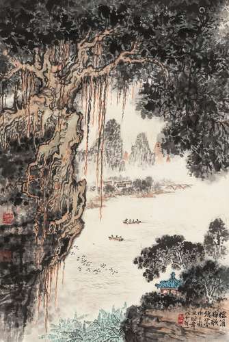 钱松嵒（1899～1985） 1980年作 榕溪棹歌 立轴 设色纸本