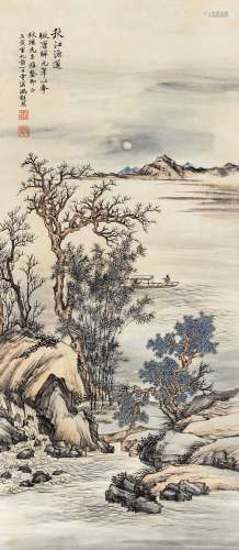 冯超然（1882～1954） 1926年作 秋江渔篴 立轴 设色纸本