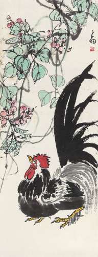 陈大羽（1912～2001） 扁豆鸡 立轴 设色纸本