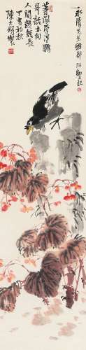 陈大羽（1912～2001） 1947年作 等闲学得鹦哥话 立轴 设色纸本