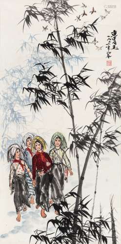 黄胄（1925～1997） 1973年作 幸福一代 立轴 设色纸本