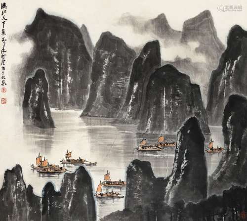 李可染（1907～1989） 1972年作 漓江天下景 立轴 设色纸本