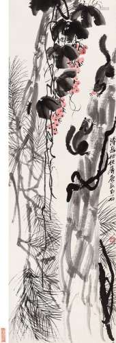 齐白石（1864～1957） 1940年作 松鼠葡萄 立轴 设色纸本