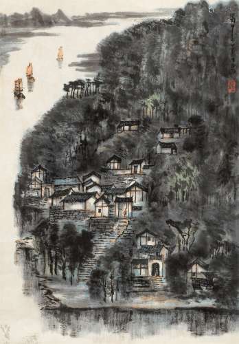李可染（1907～1989） 蜀中小景 镜心 设色纸本