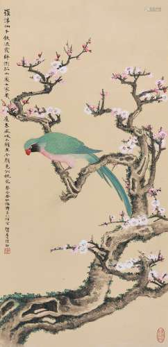 陆抑非（1908～1997） 梅花鹦鹉 立轴 设色纸本