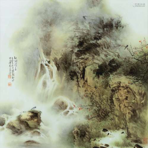 李小聪 2011年（辛卯年） 秋涧清香·粉彩山水瓷板